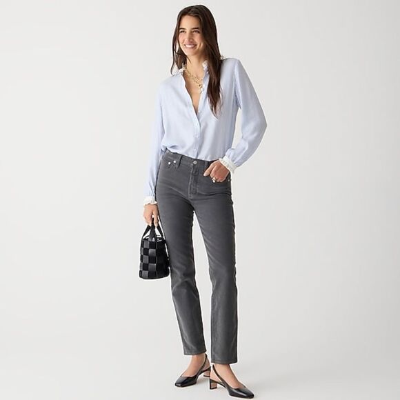 NWT J.Crew Vintage Slim Straight Pant in Garment-dyed Corduroy in Coal Grey